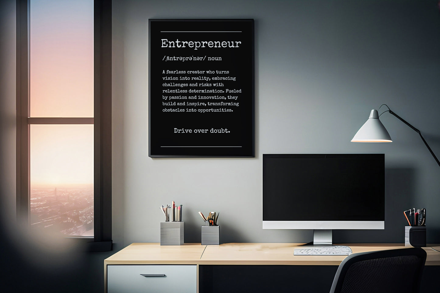 Entrepreneur definition canvas wall art displayed in a modern office setup, ideal decor for founders and business owners. | Your Bold Essence