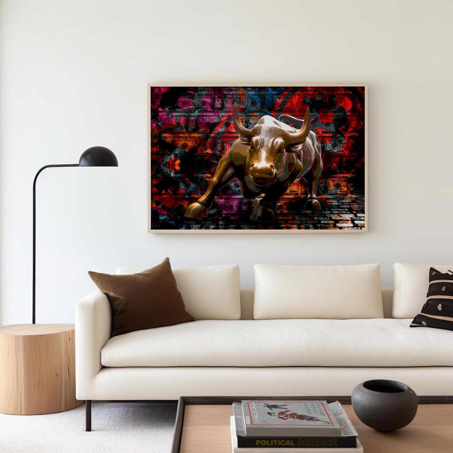 Bold motivational wall art displayed in a modern home office or trading space, combining stock market power and crypto ambition. | Your Bold Essence