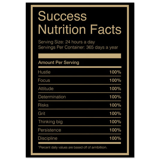 Success Nutrition Facts Canvas Wall Art Print Poster | Your Bold Essence