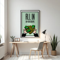 All In motivational wall art — bold no-backup-plan canvas print for entrepreneurs and risk-takers