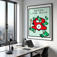 Never Look Back retro motivational wall art — forward-focused entrepreneur canvas print for go-getters