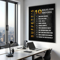 Buffett's Rules for Success wall art — Warren Buffett wisdom canvas print for investors and entrepreneurs