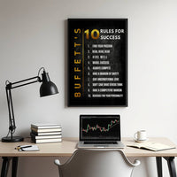Buffett's Rules for Success wall art — Warren Buffett wisdom canvas print for investors and entrepreneurs