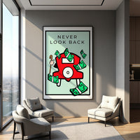 Never Look Back retro motivational wall art — forward-focused entrepreneur canvas print for go-getters