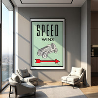 Speed Wins motivational wall art — bold entrepreneur canvas print for home office and trading desk