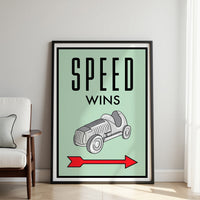 Speed Wins motivational wall art — bold entrepreneur canvas print for home office and trading desk