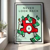 Never Look Back retro motivational wall art — forward-focused entrepreneur canvas print for go-getters