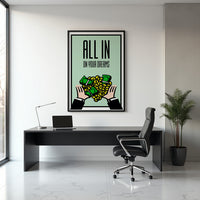 All In motivational wall art — bold no-backup-plan canvas print for entrepreneurs and risk-takers