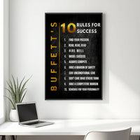 Buffett's Rules for Success wall art — Warren Buffett wisdom canvas print for investors and entrepreneurs