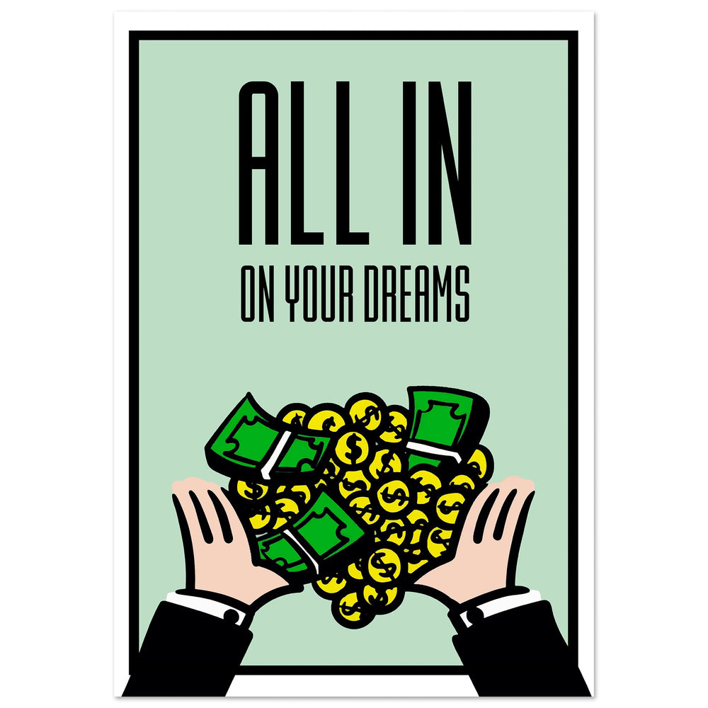 All In motivational wall art — bold no-backup-plan canvas print for entrepreneurs and risk-takers