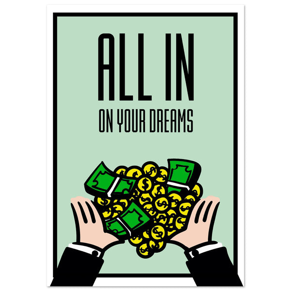 All In motivational wall art — bold no-backup-plan canvas print for entrepreneurs and risk-takers