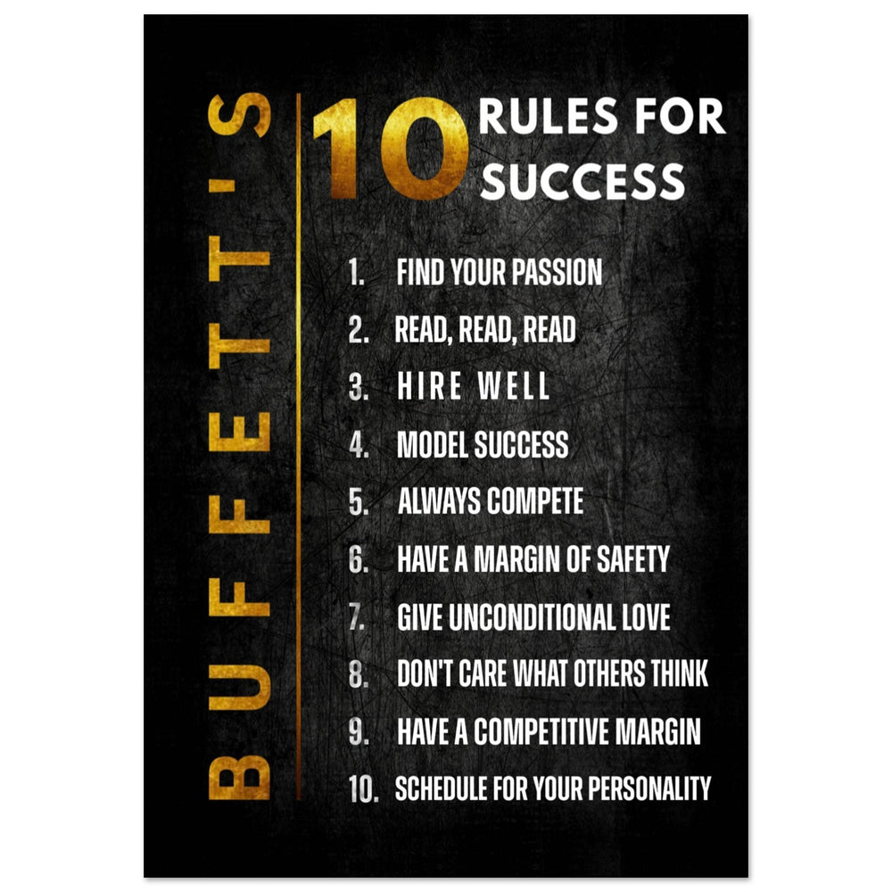 Buffett's Rules for Success wall art — Warren Buffett wisdom canvas print for investors and entrepreneurs