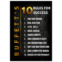 Buffett's Rules for Success wall art — Warren Buffett wisdom canvas print for investors and entrepreneurs