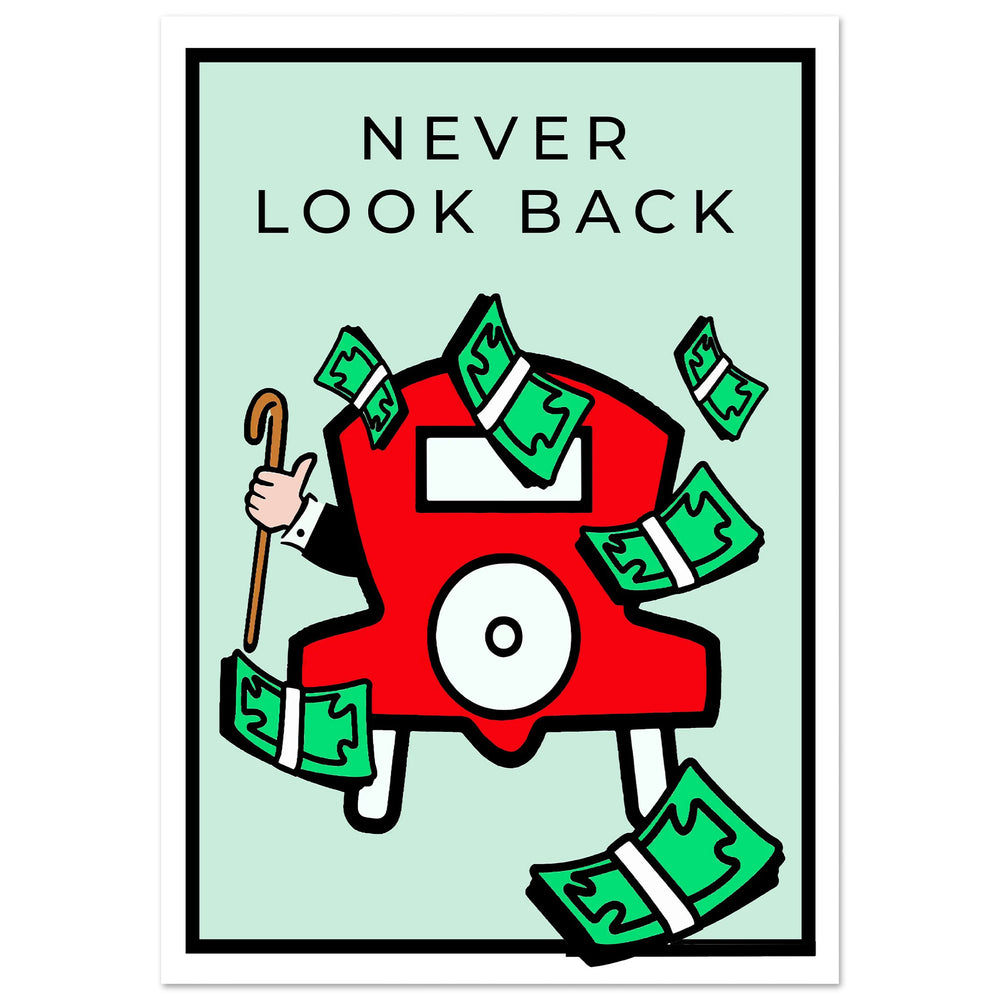 Never Look Back retro motivational wall art — forward-focused entrepreneur canvas print for go-getters