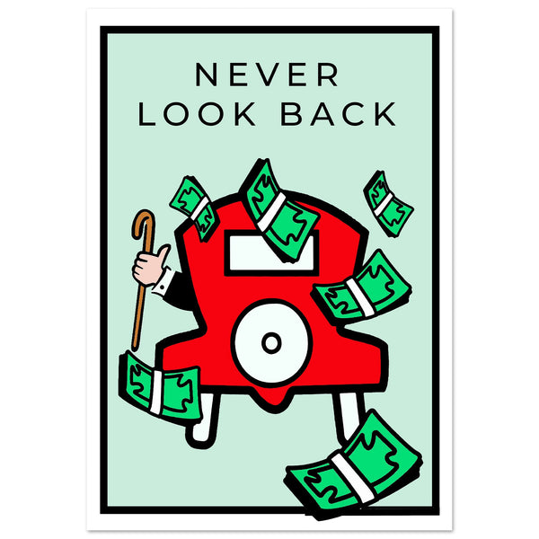 Never Look Back retro motivational wall art — forward-focused entrepreneur canvas print for go-getters