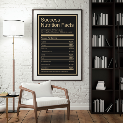 Success Nutrition Facts Canvas Wall Art Print Poster | Your Bold Essence