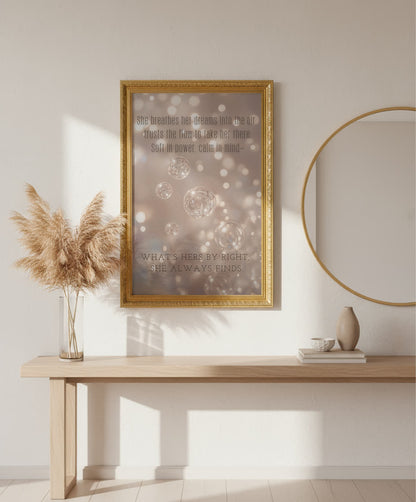 Her Flow motivational wall art by Your Bold Essence — feminine affirmation print with champagne iridescent bubbles, luxury manifestation decor for home or office.