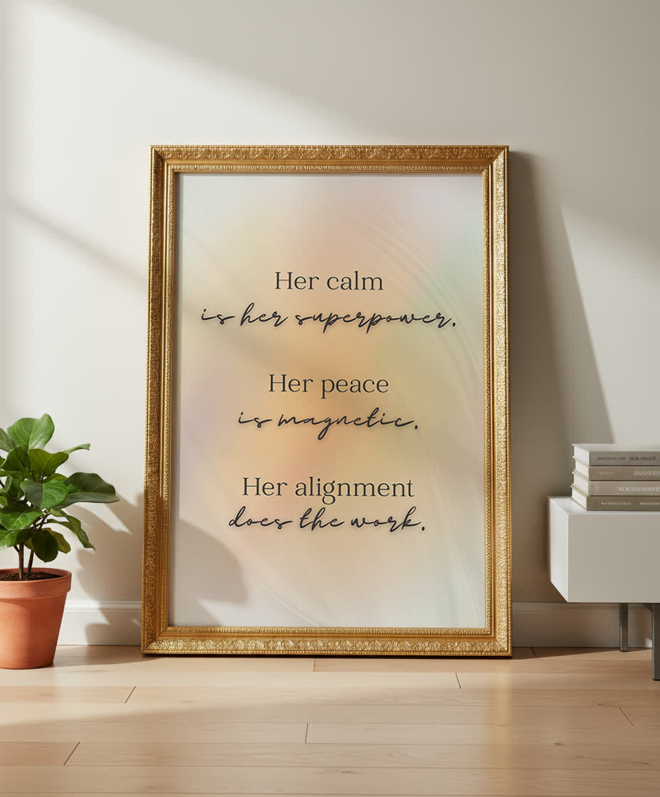 Your Bold Essence gold vintage frame wall art — calming inspirational print for feminine workspace, mindset and alignment quote decor.