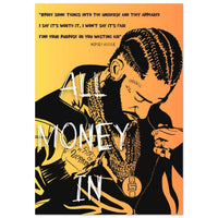 All Money In Nipsey Hussle motivational canvas print — bold wall art for entrepreneurs and wealth builders